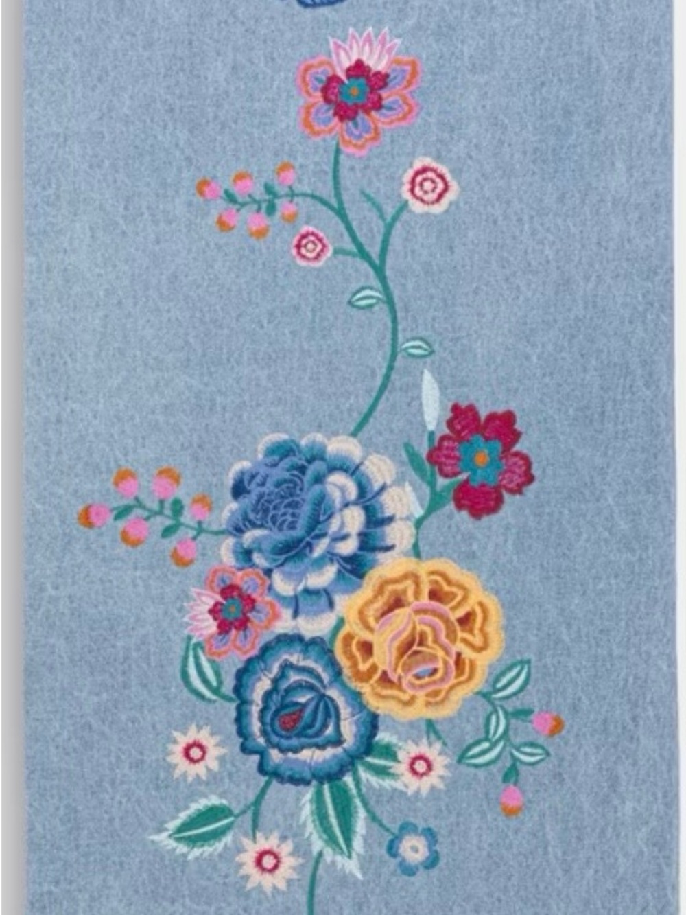 Johnny Was Blue Denim Floral Embroidered Table Runner with Multicolor Accents - Picture 2 of 2